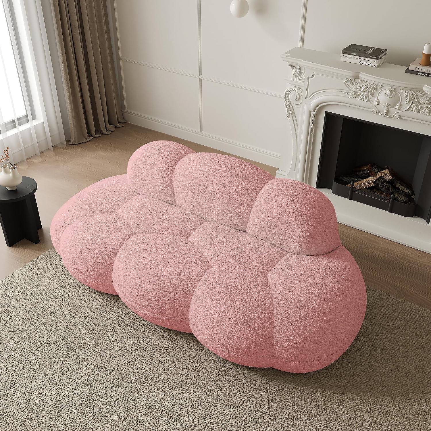 JACH 3 Seater Cloud Sofa for Living Room, Modern Sherpa Upholstered Sofa, Minimalist Leisure Sofas, Comfy Cloud Couch for Apartment, Small Space, No Assembly Required (Pink)