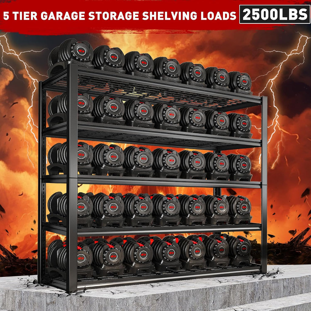 REIBII 48' W Garage Shelving Load 2500LBS, 5 Tier Storage Shelves, Adjustable Garage Storage Shelves, Heavy Duty Shelving for Warehouse, Pantry, Basement, Commercial, 48' W X 72' H X18 D