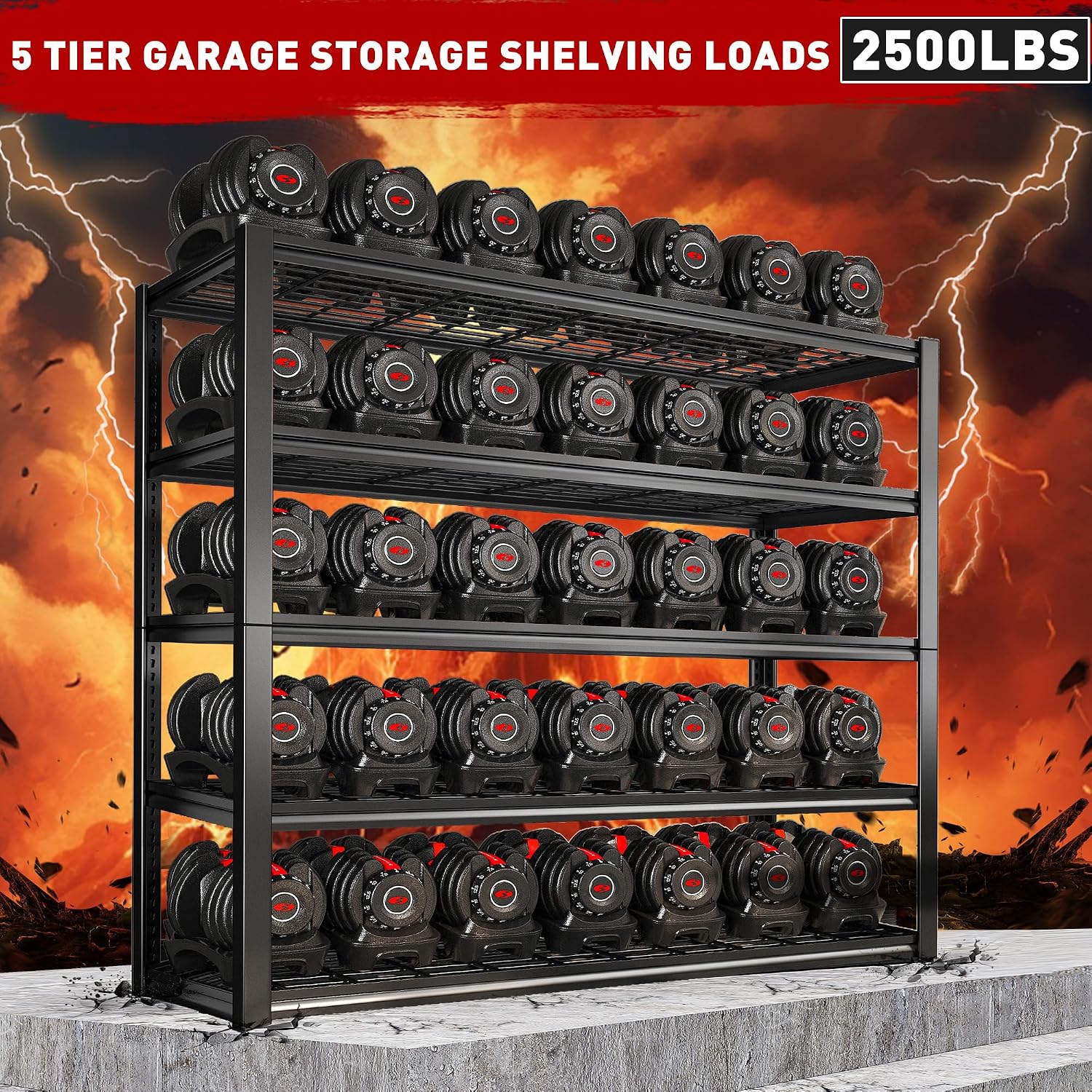 REIBII 48' W Garage Shelving Load 2500LBS, 5 Tier Storage Shelves, Adjustable Garage Storage Shelves, Heavy Duty Shelving for Warehouse, Pantry, Basement, Commercial, 48' W X 72' H X18 D