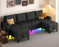 Sectional Couches for Living Room, 4 Seat Sectional Sofa with Smart Module-Wireless Charging/USB/Type-C/RGB Light, U Shaped Couch with Reversible Chaise Lounge/Storage Ottoman (Charcoal Grey)