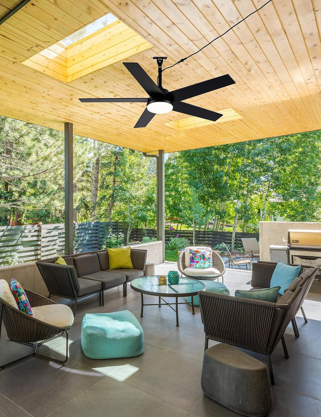 Bella Depot 48' Outdoor Ceiling Fan Black Waterproof Gazebo Fan with Light Smart App Remote Control Hanging Fan for Outside Patios Pergola Tent Plug-in Design Adjustable Brightness (48'- Black)