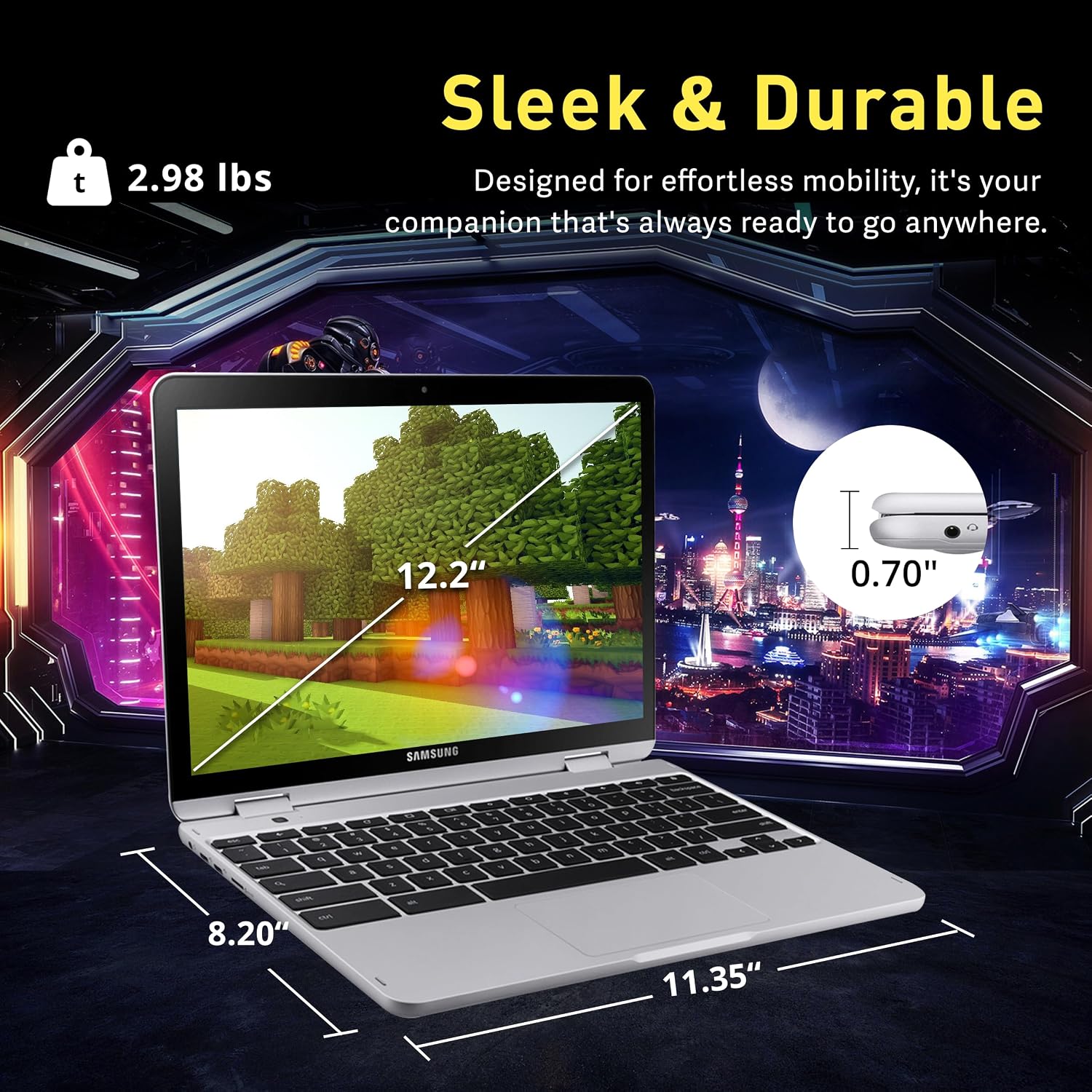 Samsung 12.2' FHD 2-in-1 Touchscreen Chromebook Plus Laptop for Business&Students, Intel Dual-Core, 4GB RAM, 224GB Storage(64GB eMMC+160GB Docking Station Set), Stylus Pen, Wireless Mouse, Silver