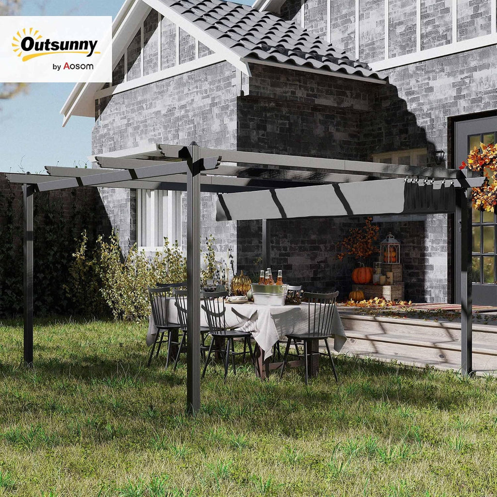 Outsunny 13' x 13' Retractable Pergola Canopy with Stronger Aluminum Frame, Outdoor Pergola Sun Shade Shelter for Garden, Patio, Backyard, Deck, Gray