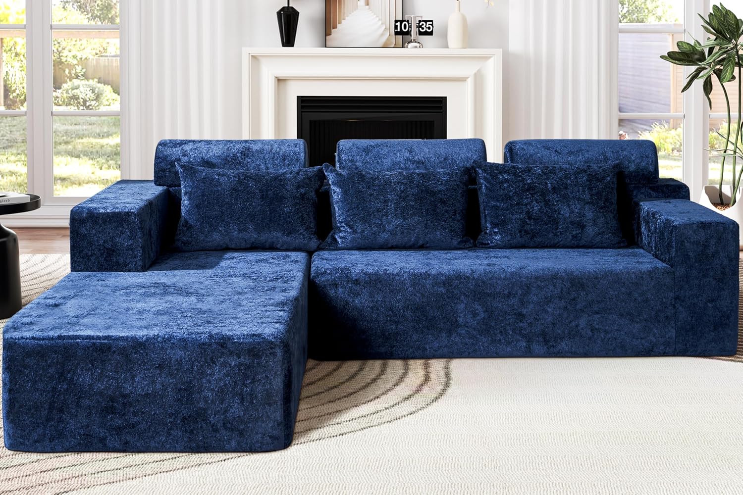 Homguava Modular Sectional Couches for Living Room,105' Cloud Couch with L-Shape Chaise,Comfy Sofa Living Room Couch with Deep Seat,No Assembly L Couch,Luxury Distressed Velvet(Blue,L)