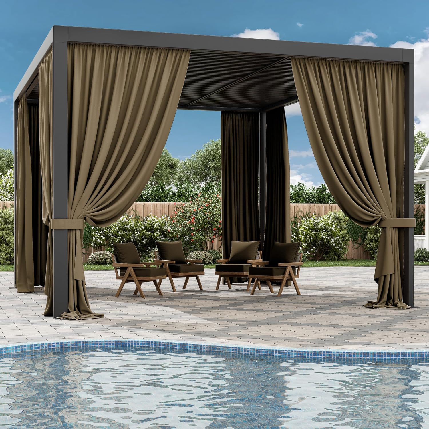 Gazebo Universal Replacement Privacy Curtain,12'×14' Gazebo Outdoor Waterproof Curtains, 4-Panels Sidewall Curtains with Double Zipper for Patio Canopy, Garden and Backyard (Curtain Only)