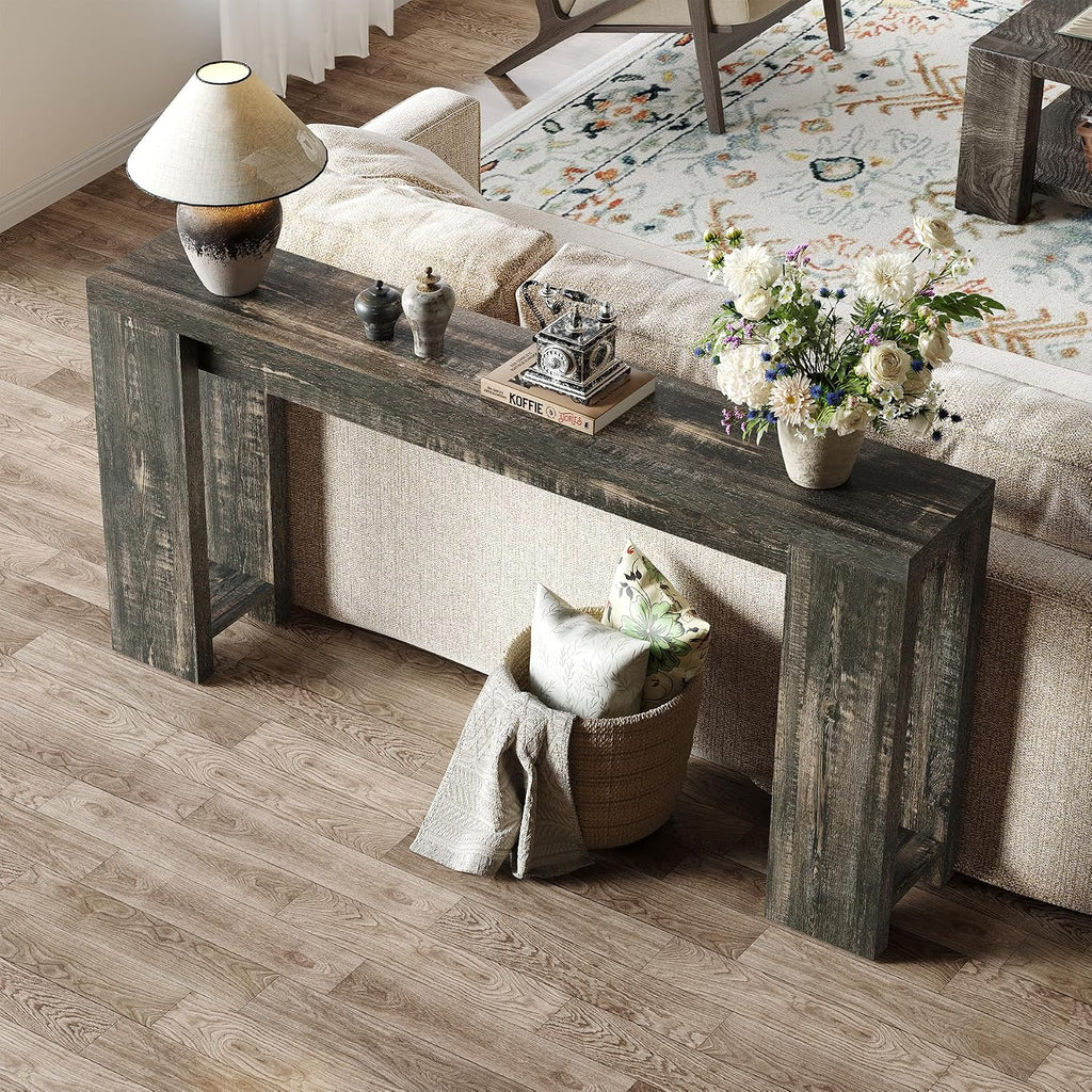 LITTLE TREE 70.9-Inch Long Console Table, Narrow Sofa Table Behind the Couch, Farmhouse Console Table for Living Room, Entryway, Hallway