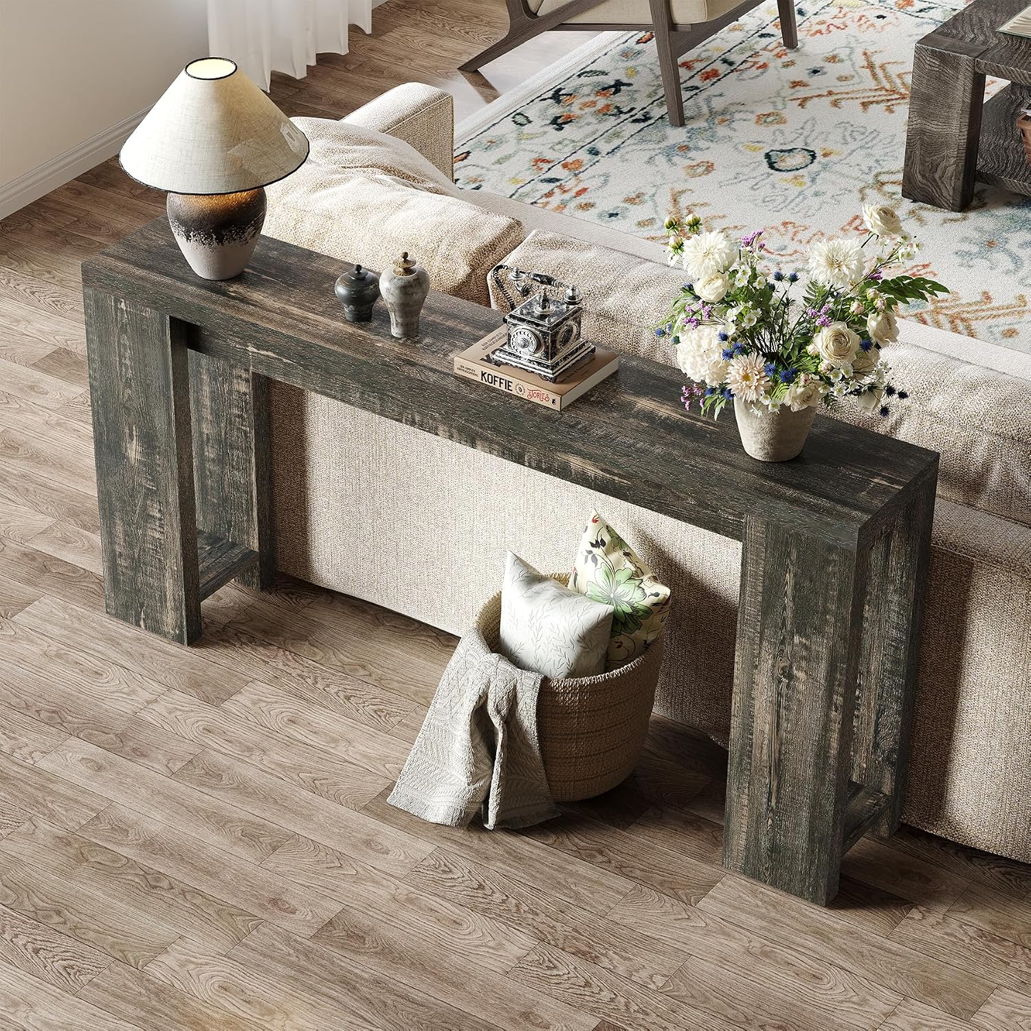 LITTLE TREE 70.9-Inch Long Console Table, Narrow Sofa Table Behind the Couch, Farmhouse Console Table for Living Room, Entryway, Hallway