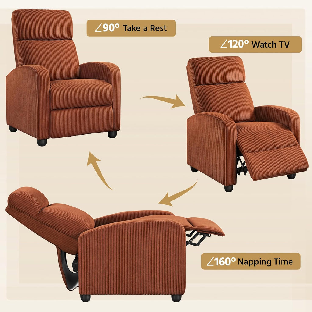 Yaheetech 2-Seat Corduroy Pushback Recliner Chair Living Room Chair with Thick Seat Cushion and Backrest Reclining Chair for Living Room Brick Red