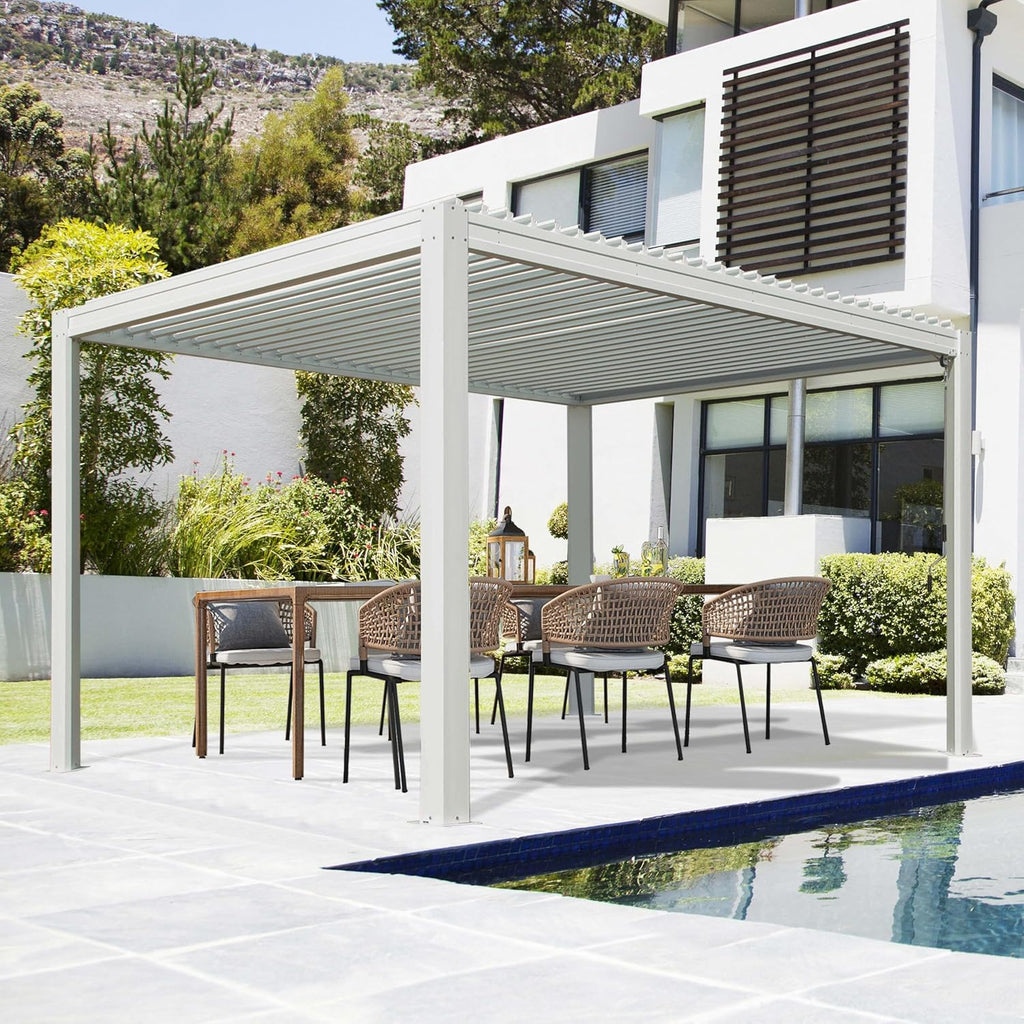 Domi Outdoor Pergola 10' x 10' Aluminum Louvered Pergola with Adjustable Roof, Aluminum Frame, Efficient Drainage System for Patio, Deck, Garden, White