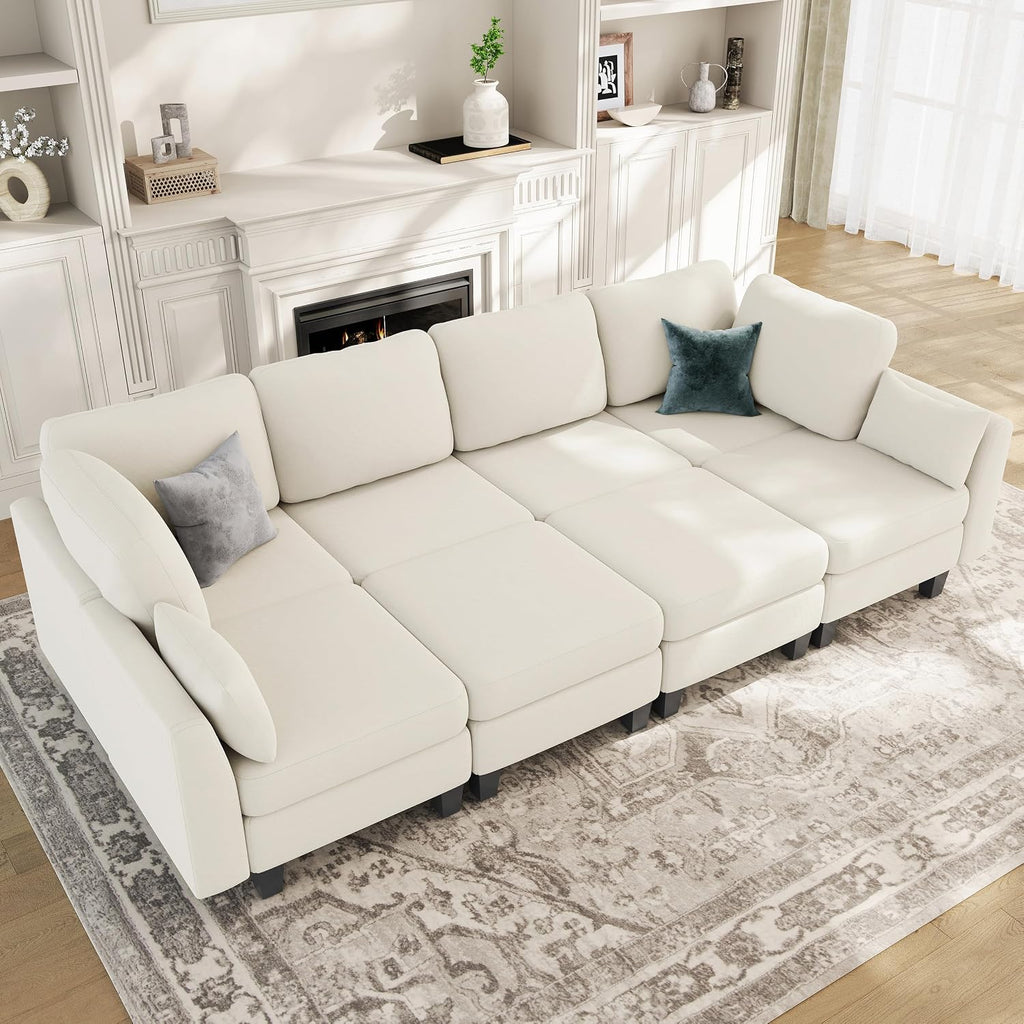 Sectional Sleeper Sofa, 8 Seaters Modular Sleeper Sofa Couch, Comfy Sectionals Couches Bed, Convertible Sofas with Ottomans, Modular Sectional Couches for Living Room, Beige