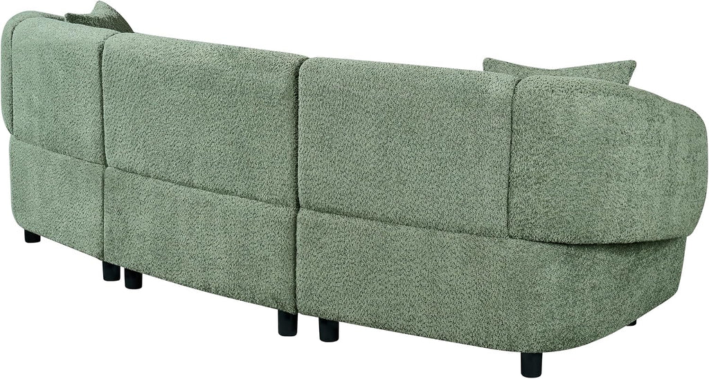 Merax 98.5' Modern 3 Seater Curved Sofa, Luxury Boucle Fabric Sofa, Minimalist Cozy Cloud Couch for Living Room, Bedroom, Apartment, Home Office, Green