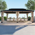 Cedar Wood Gazebo 12x20Ft Hardtop Gazebo with Curtains, Outdoor Permanent Gazebo Pergola with Galvanized Steel Double Roof Pavilion for Patio Lawn Garden