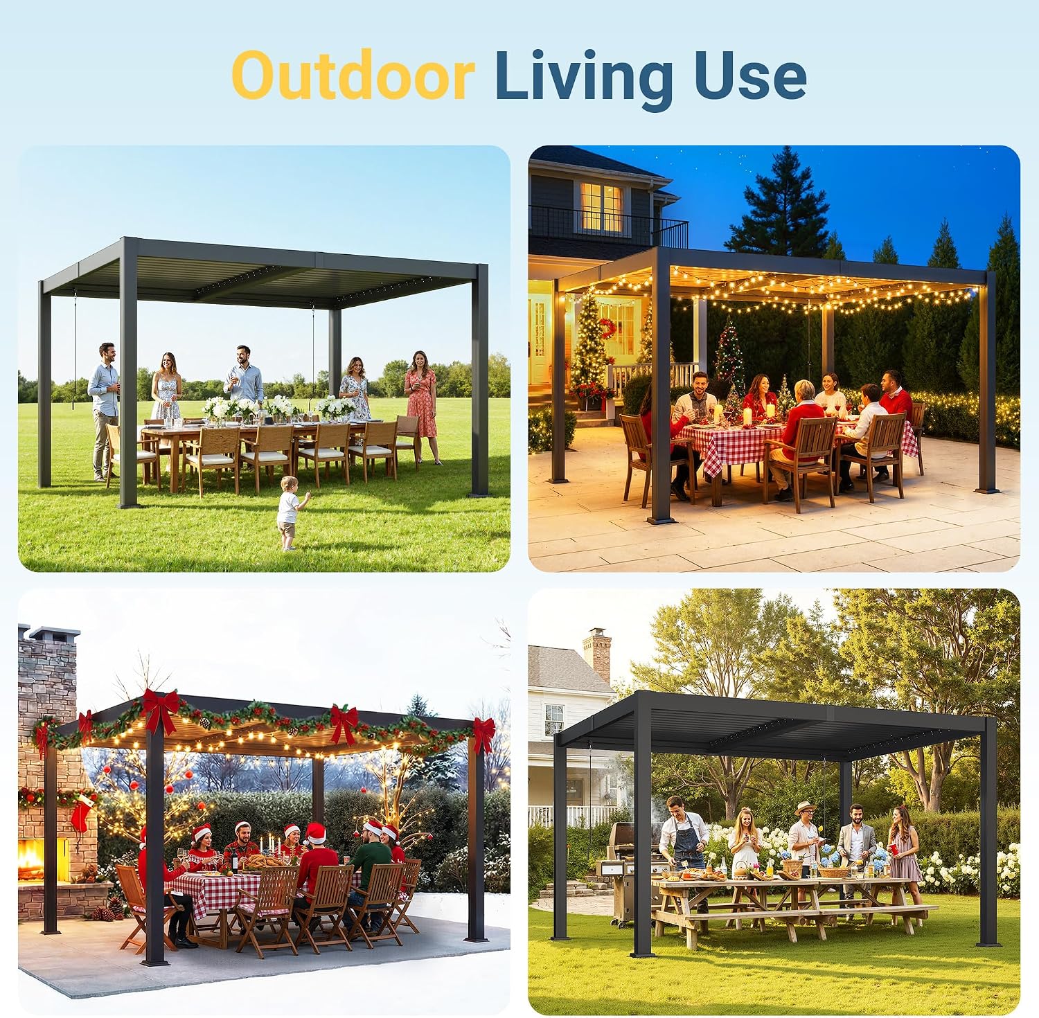 10' x 12' Louvered Pergola, Metal Outdoor Pergola with Adjustable Louvered Roof & Gutter System, Hardtop Patio Gazebo for Backyard, Deck, Garden, Dark Gray