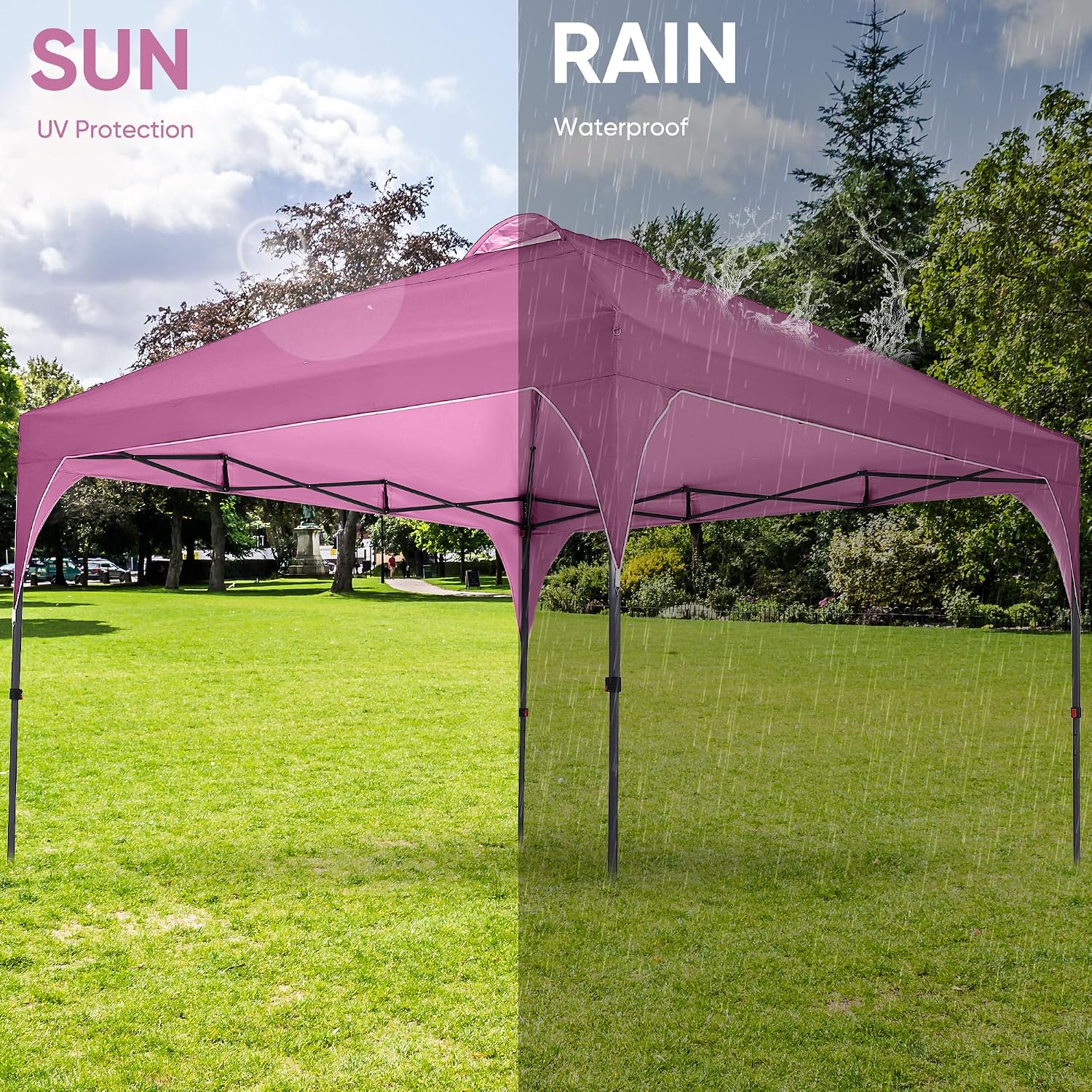12'x12'FT Pop Up Canopy, Easy-Setup Gazebo, Outdoor Awning with 3-Adjustable Heights for Beach, Parties, Camping, Pink.