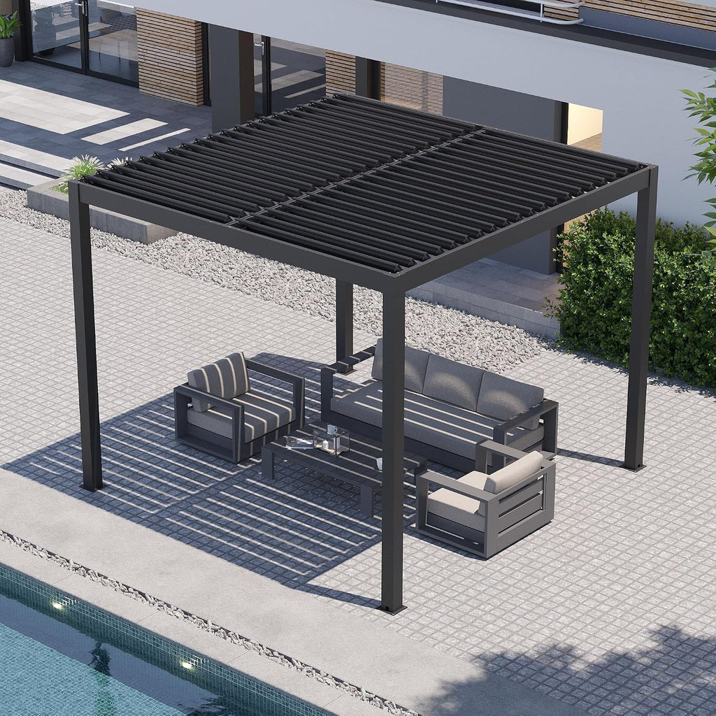 Outdoor Louvered Pergola 10' x 10', Aluminum Louvered Pergola with Adjustable Roof, Adjustable Pergolas for Outdoor Deck, Patio, Lawn & Garden