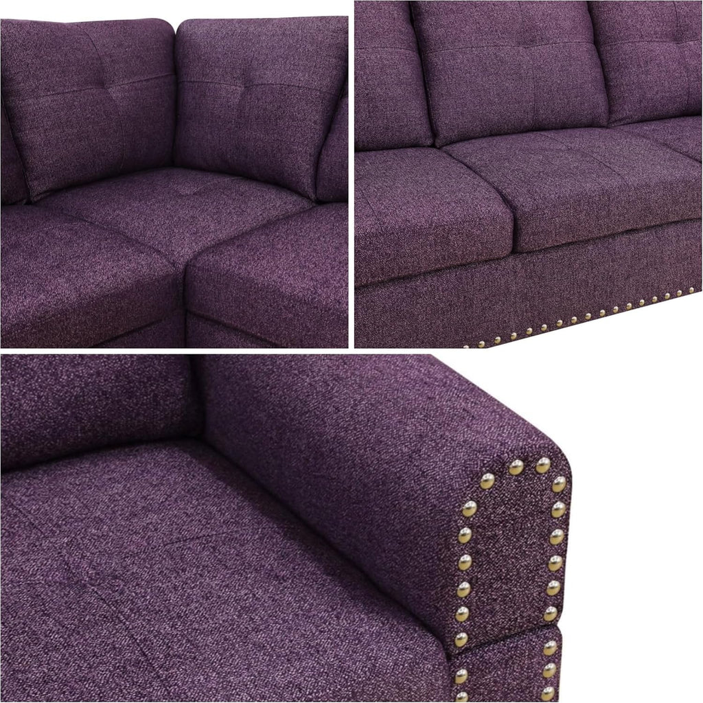 L-Shaped Sectional Sofa, Modern Sectional Couches Home Sofas for Living Room with Movable Chaise, Modular Living Room Sets Furniture for Apartment Bedroom & Office, Purple