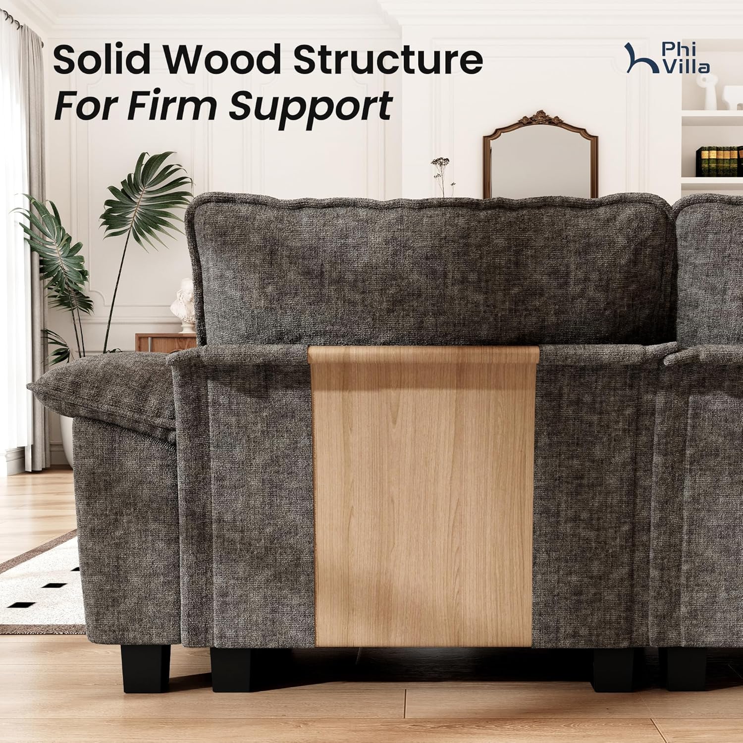 PHI VILLA Cloud Modular Couches Sets, 3 Pieces Large Sectional Sofa Set with Single Sofa, 5-Seater Upholstered Couch for Living Room, Chenille Fabric, Smoky Grey