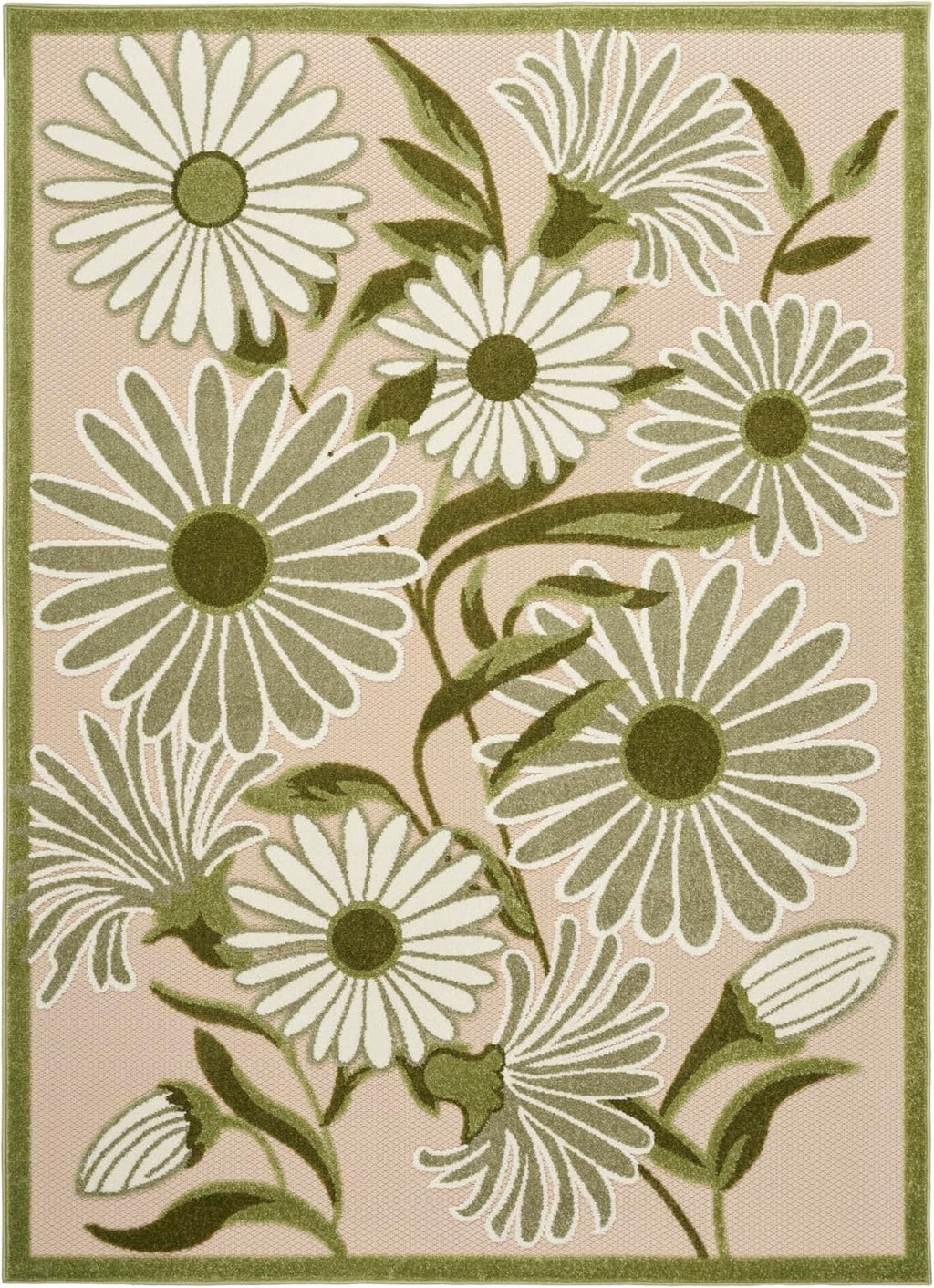 Nourison Home Aloha Ivory Green 6' x 9' Area Rug - Easy Clean, Non Shedding, Bed Room, Living Room, Dining Room, Kitchen (6' x 9')