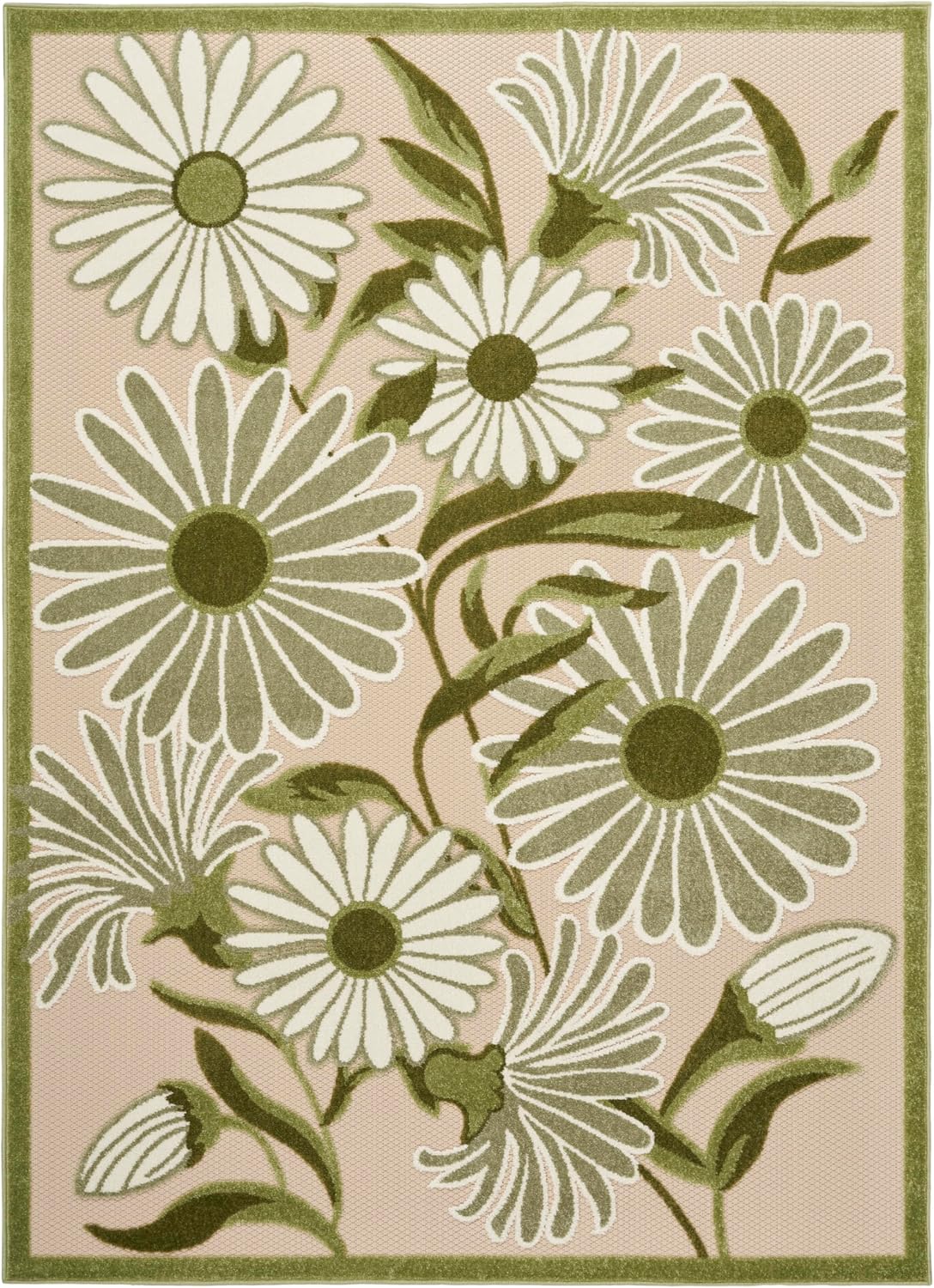 Nourison Home Aloha Ivory Green 6' x 9' Area Rug - Easy Clean, Non Shedding, Bed Room, Living Room, Dining Room, Kitchen (6' x 9')