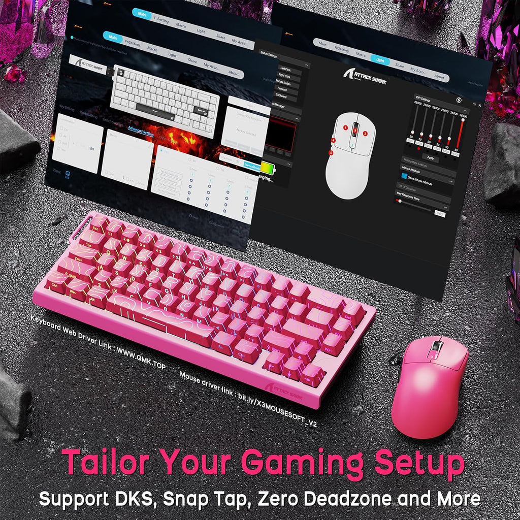 ATTACK SHARK X68 HE Wired Magnetic Keyboard with X3 Wireless Gaming Mouse Combos, 8KHz Rapid Trigger Keyboard, 0.01mm RT Accuracy, 49g Superlight Mouse, PAW3395, 26000 DPI - Pink Contours