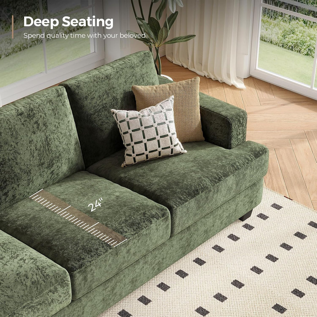 COPIAE 89 Inch Sofa with Extra Deep Seats Oversize,3 Seater Sofa for Living Room, Modern Couch and Sofa, Comfy Armrests and Seats and Backrests, Easy Installation,Chenille Fabric Green