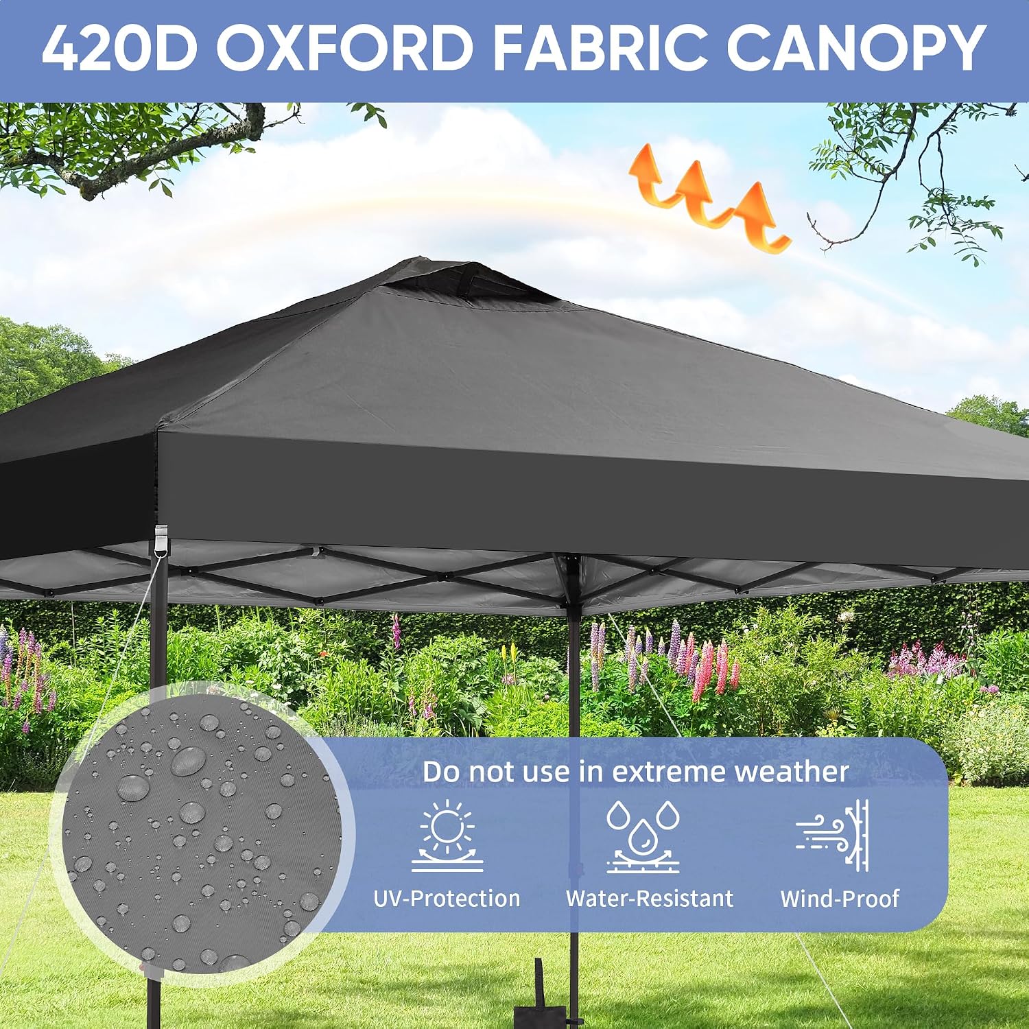 GDY 12x12 Pop Up Canopy Patio Carpas, One Push Set up with Central Lock Canopy with Wheeled Carry Bag, Included 4 Sandbaogs,8 Stakes and 4 Ropes, Black