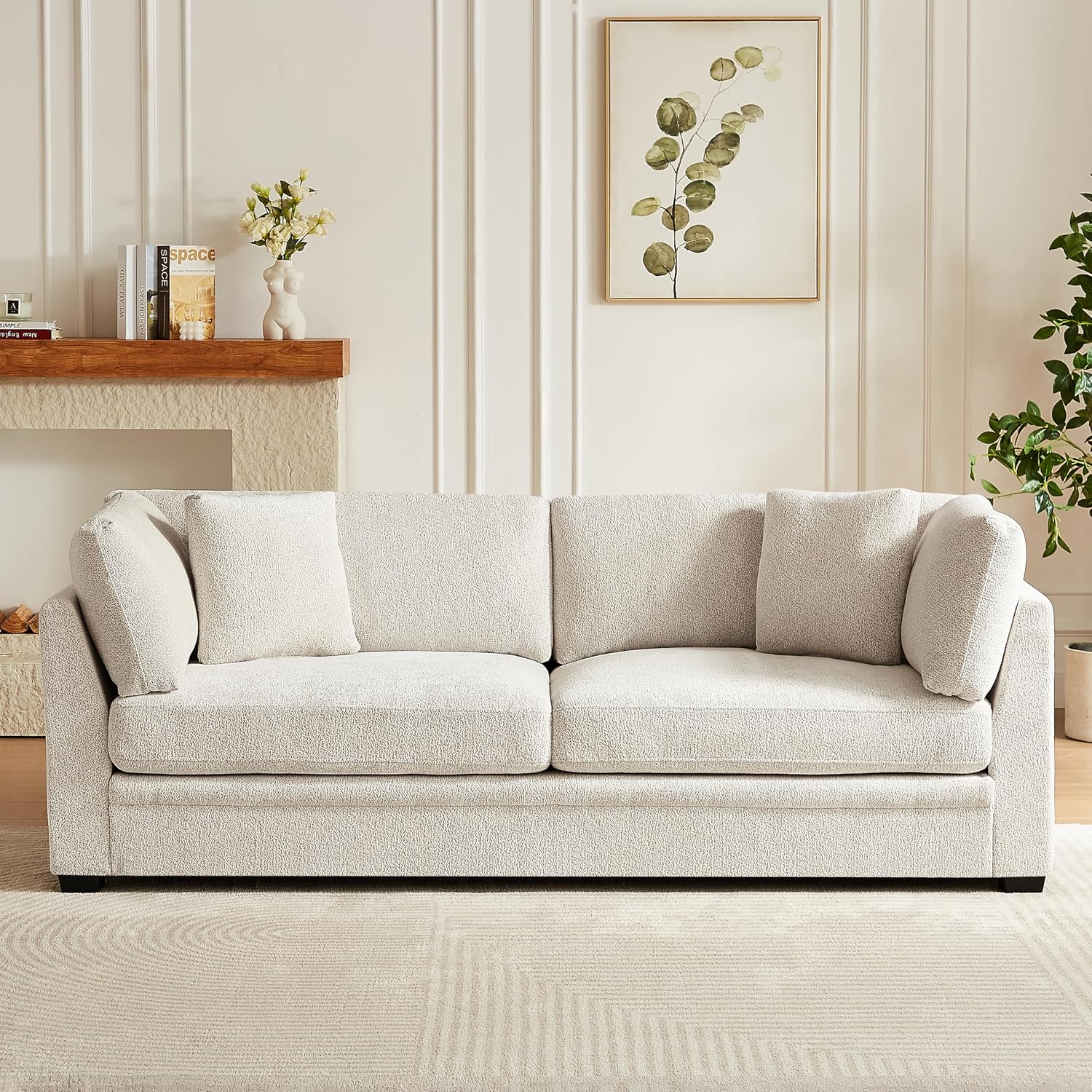 Christopher Knight Home Masie Chenille Upholstered 3 Seater Sofa Couch, Wooden Home Sofa Living Room, Comfy Cloud Couch for Bedroom, Home Office, Beige