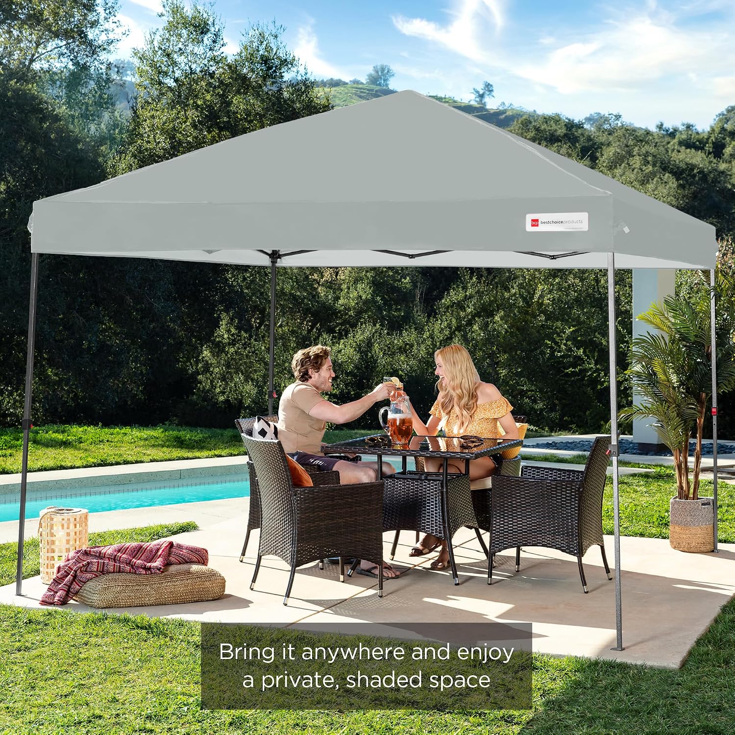 Best Choice Products 10x10ft Pop Up Canopy Tent, Outdoor Shade, 1 Person 1 Minute Set Up, Carry Case, 4 Weight Bags - Silver