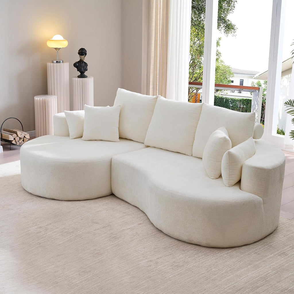 Christopher Knight Home Carden 106' Curved Modular Sectional Sofa, Comfy Sofa Couch with Chaise Lounge, Modern Cloud Couch with Deep Seat, Fabric Upholstered Seating Set for Living Room Bedroom, White