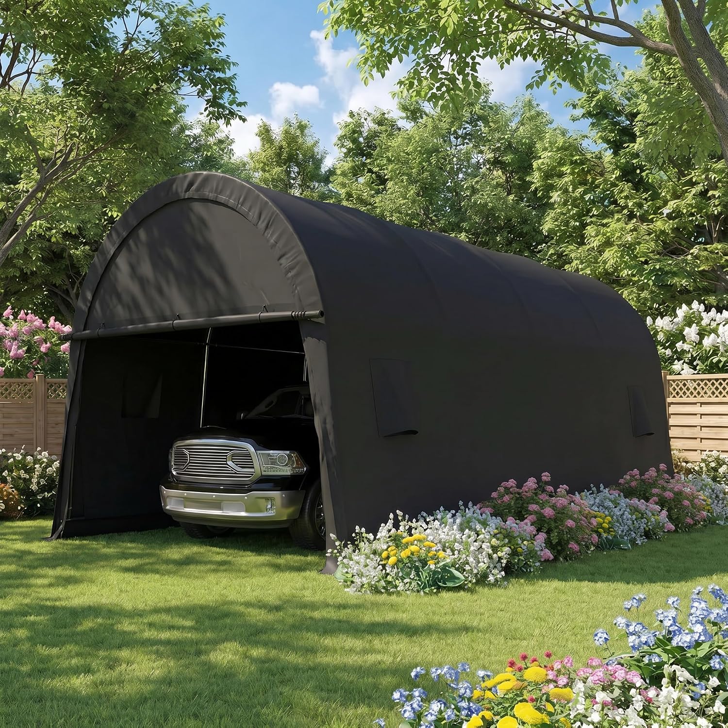 COBIZI Carport 12x20 Heavy Duty Storage Shelter Shed Portable Garage with All-Steel Metal Frame & Vents, Round Style Outdoor Storage Shed for Car, Truck, Boat, Waterproof Carport Canopy Anti-Snow