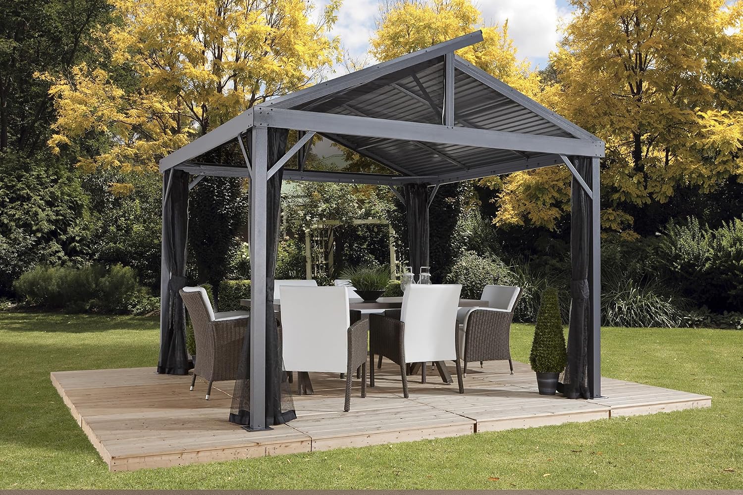 Sojag 10' x 10' Sanibel II Hardtop Gazebo Outdoor Weather-Resistant Aluminum Frame Sun Shelter with Mosquito Netting