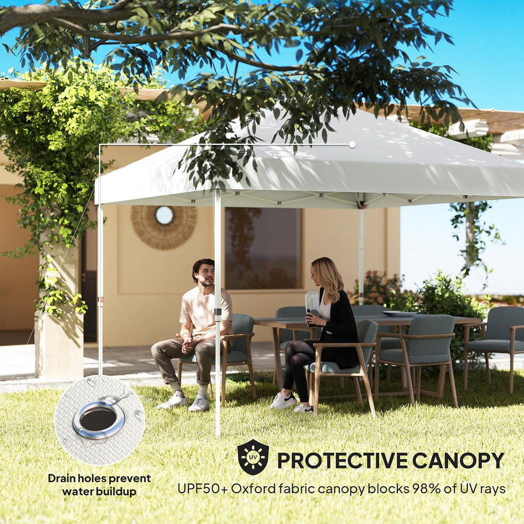 Outsunny 10' x 10' Pop Up Canopy Tent with Sidewall, UPF50+ Instant Sun Shelter with Storage Pockets, Vented Roof for Parties, Height Adjustable, Carry Bag, Sand Bags for Outdoor Patio, White
