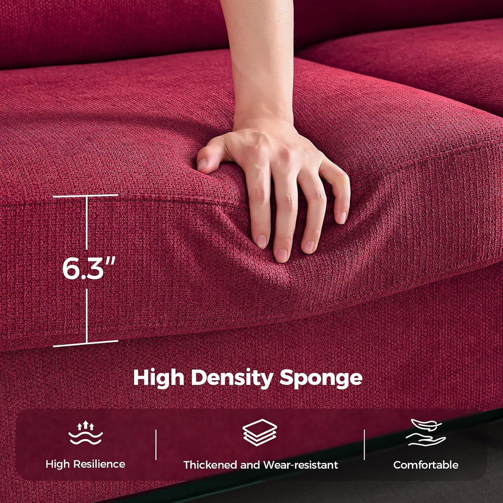 COPIAE 91 Inch Lawson Sofa with Extra Deep Seats Oversize, Mid-Century 3-Seat Sofa Couch, for Living Room, Apartment, Lounge, Red