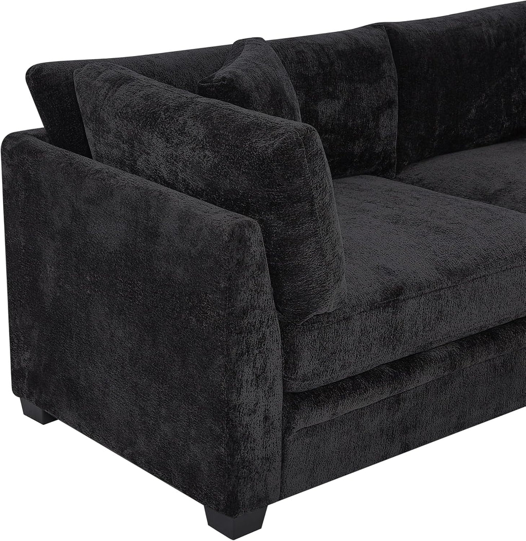 Christopher Knight Home Masie Chenille Upholstered 3 Seater Sofa Couch, Wooden Home Sofa Living Room, Comfy Cloud Couch for Bedroom, Home Office, Black