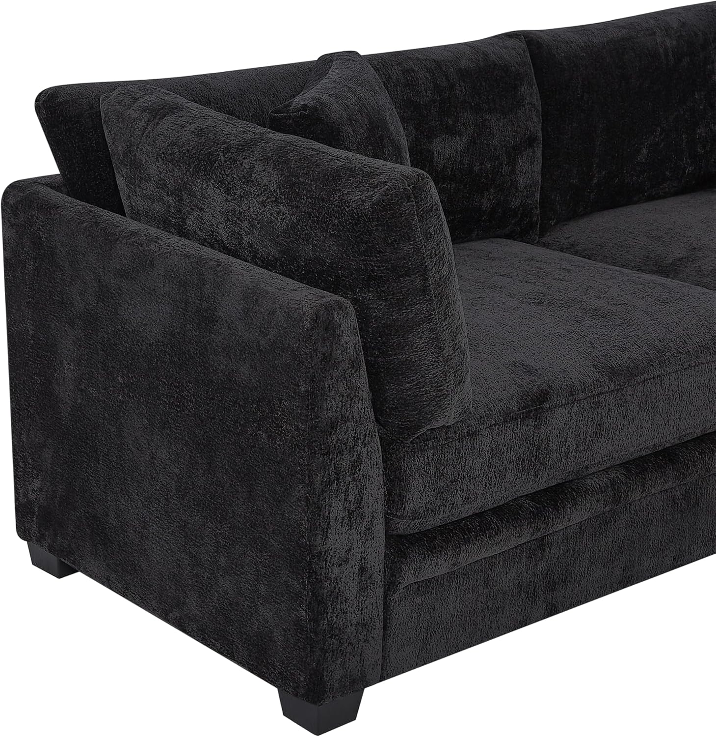 Christopher Knight Home Masie Chenille Upholstered 3 Seater Sofa Couch, Wooden Home Sofa Living Room, Comfy Cloud Couch for Bedroom, Home Office, Black
