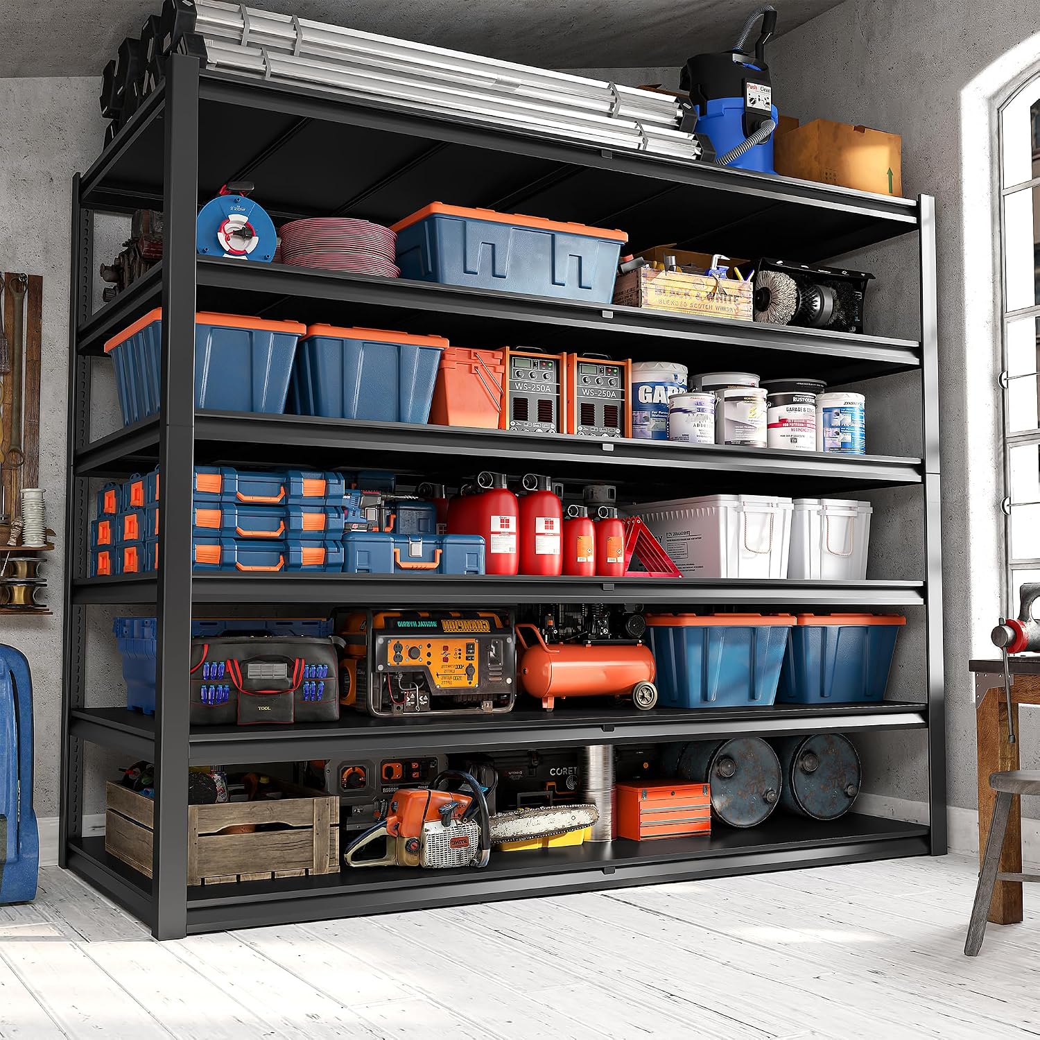 REIBII 84.1' H Garage Shelving, 3500LBS Storage Shelves Heavy Duty, Adjustable 6-Tier Metal Shelving for Commercial, Warehouse, Basement, Garage,Shop, 55.1' W x 25.8' D x 84.1' H