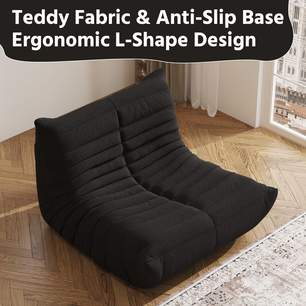 Giant Bean Bag Chair for Adults - Teddy Fleece Fireside Accent Chair with Memory Foam, Comfy Lazy Floor Sofa Couch Boneless Chaise Lounge for Living Room Bedroom Home Theaterr, 1 Seater, Black