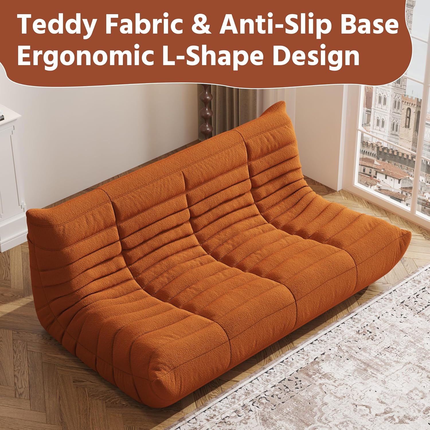 3-Seater Giant Loveseat Boneless Bean Bag Chair for Adults - Teddy Fleece Fireside Accent Chair with Memory Foam, Comfy Lazy Floor Sofa Couch Chaise Lounge for Living Room Bedroom Theater