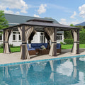 Amopatio 12' X 20' Hardtop Gazebo, Aluminum Gazebo with Double Galvanized Steel Roof, Curtains and Netting Included,Outdoor Metal Pergola for Patios, Garden, Parties, Lawns（Beige