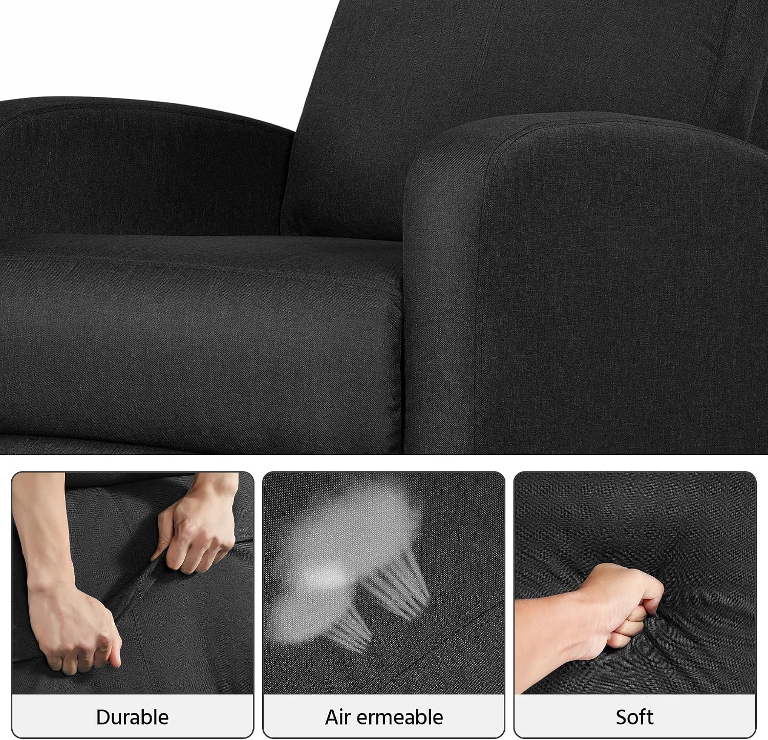 Yaheetech 2-Seat Fabric Pushback Recliner Chair with Thick Seat Cushion and Backrest Reclining Chair for Living Room Home Theater Matte Black