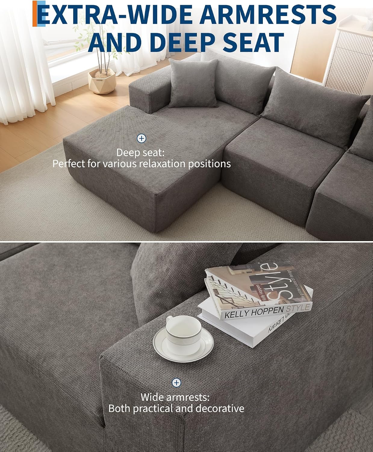 Garvee 108' Modular Sectional Sofa,Cloud Couch Sectional with Left Chaise | Compressed l Shaped Sofa for Living Room | Boneless Couch & Sofa Bed Design,No Assembly Required, Gray
