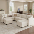 Modular Sectional Sofa Couches, Large Convertible Modular Couches with Storage, 8-Seater Sectional Sofa for Living Room, U Shaped Sectional Couch Sleeper Sofa with Chaise (Beige, 8 Seats)