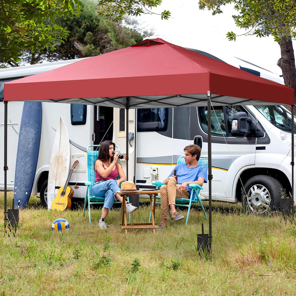 GDY 10x10 Pop Up Canopy Patio Carpas, One Push Set up with Central Lock Canopy with Hand Carry Bag, Included 4 Sandbaogs,8 Stakes and 4 Ropes, Red