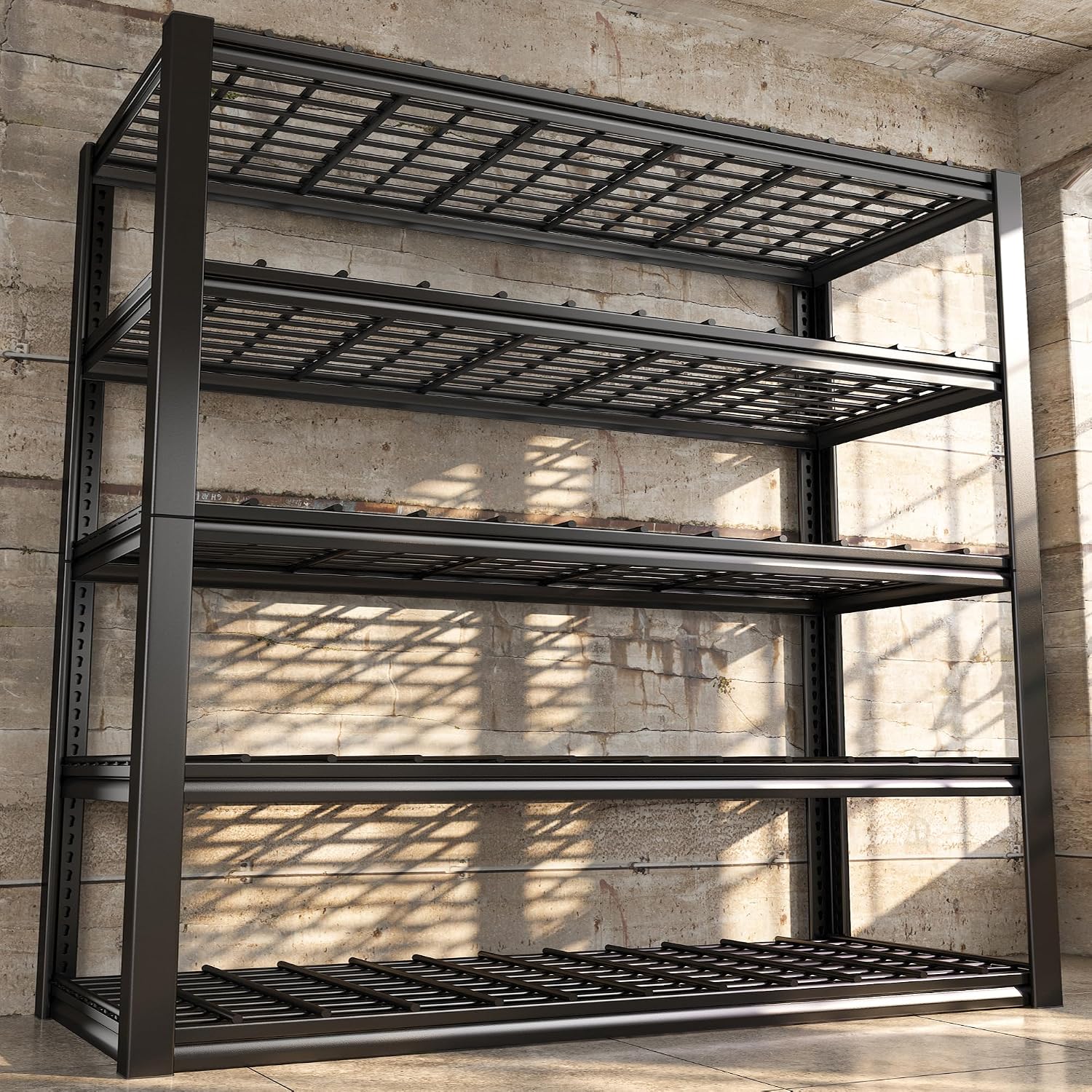 REIBII 48' W Garage Shelving Load 2500LBS, 5 Tier Storage Shelves, Adjustable Garage Storage Shelves, Heavy Duty Shelving for Warehouse, Pantry, Basement, Commercial, 48' W X 72' H X18 D