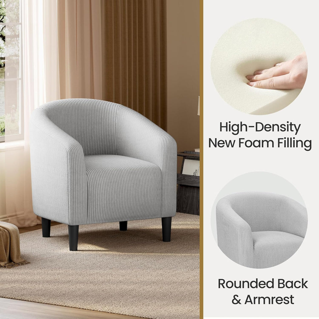 Yaheetech Accent Barrel Chair, Corduroy Fabric Club Chair, Furry Sherpa Elegant Armchair with Cozy Soft Padded for Living Room Bedroom Reception Room Office, Light Gray