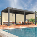 YOLENY 10x20ft Louvered Pergola, Outdoor Pergola with Adjustable Rainproof Roof, Aluminum Gazebo with 6 Panels Pull-Down Screen for Patio, Lawn, Garden, Backyard, Deck, Dark Gray