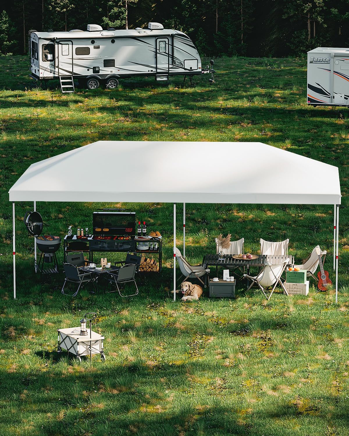 10x20 Pop Up Canopy Tent，Gazebos One-Button Instant Setup, Heavy-Duty 210D Oxford Fabric & Rust-Proof Frame - 3 Adjustable Heights, Roller Bag, 4 Sandbags - UV Protection for Beach, Party