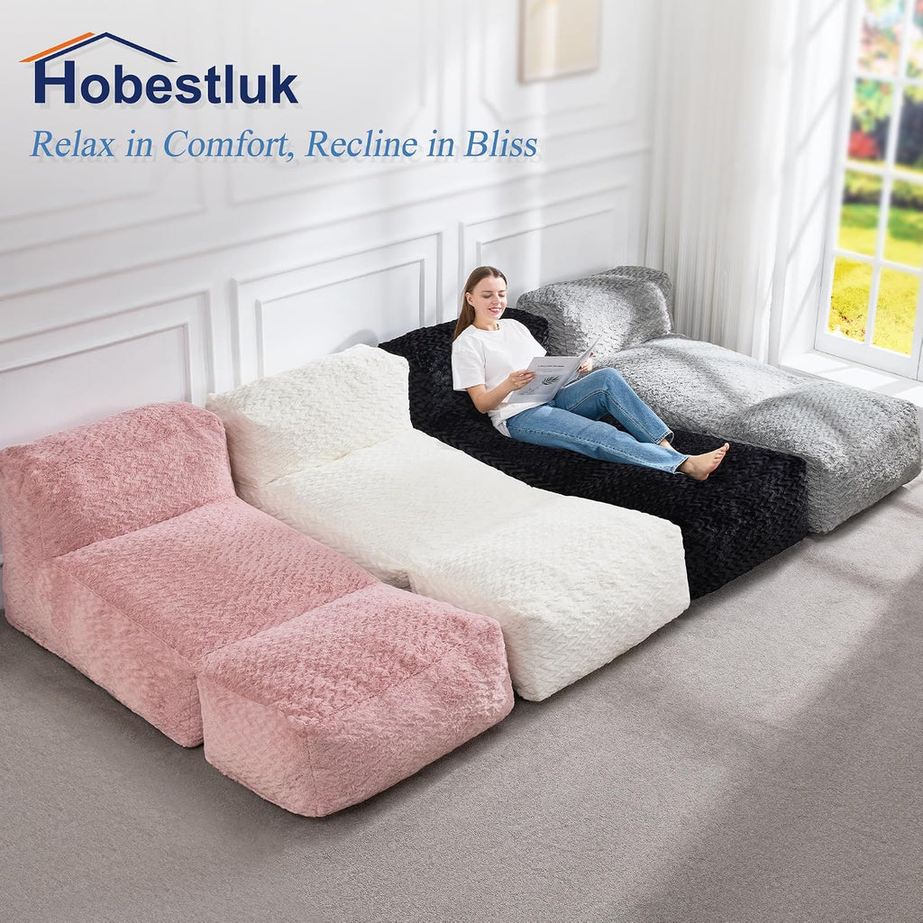 Hobestluk Bean Bag Chair Big Bean Bag Lounger for Adults Bean Bag Couch with Memory Foam Filled for Living Room, Bedroom or Balcony (Chevron Plush Black)