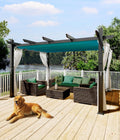 GarveeLife 10 x 13 ft Outdoor Pergol Metal Gazebo with Adjustable Canopy Reinforced Frame Outdoor Shelter for Backyard Patio Garden Deck - Blue with Curtains Mosquito Netting