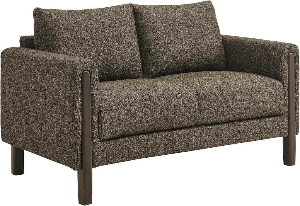 Modway Hawken 54 Inch Boucle Loveseat in Antique Espresso with Wood Legs – Mid-Century Modern Small Space 2-Seater Sofa for Living Room, Bedroom, or Office Lounge